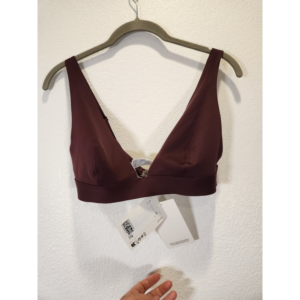 COS Womens V-Neck Bikini Top Burgundy Recycled Polyamide Size US 10 NEW